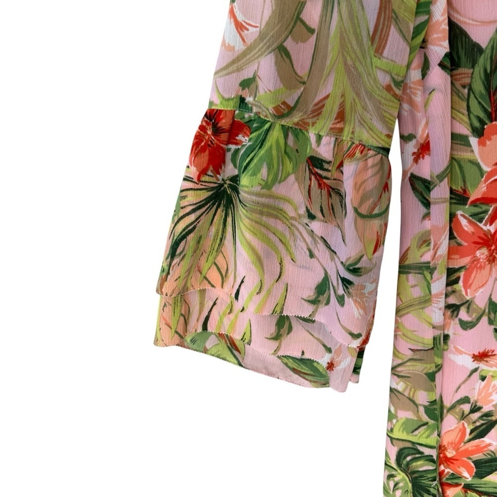 J. Jill Blouse Womens Small Pink Tropical Floral Chiffon Lined Boho Tunic Top - Picture 8 of 12